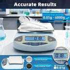 Lab Scale 6000gx0.01g,Analytical Balance 0.01g High Precision Electronic Digital Balance Scale, Scientific Scale Gram Scale Digital Balance for Kitchen Lab Weighing Jewelry Scale