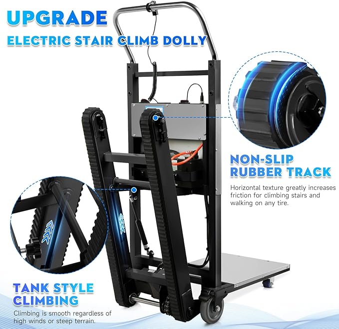 Electric Stair Climbing Dolly, 1250W Electric Stair Climbing Hand Truck, 900lbs Max Load Capacity, 3 Mode Folding Stair Climber Hand Trucks with Telescopic Handle for Moving (Black+Silver)