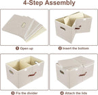 TYEERS Extra Large Collapsible Storage Bins with Lids and Compartments, Washable, Fabric Storage Boxes, 21.7x13x11.8 inches, 3 Pack, Beige