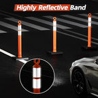 RoadHero 42 Inch Delineator Post with Base, Portable Orange Traffic Delineator Posts Cones with Reflective Collars for Parking Lots, Road Safety, Construction Events (6 Pack)