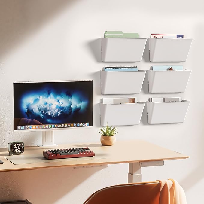 Clear Acrylic Single Pocket, Plastic Hanging Wall Mount File Holder for Office Home (White, 8 Pack)
