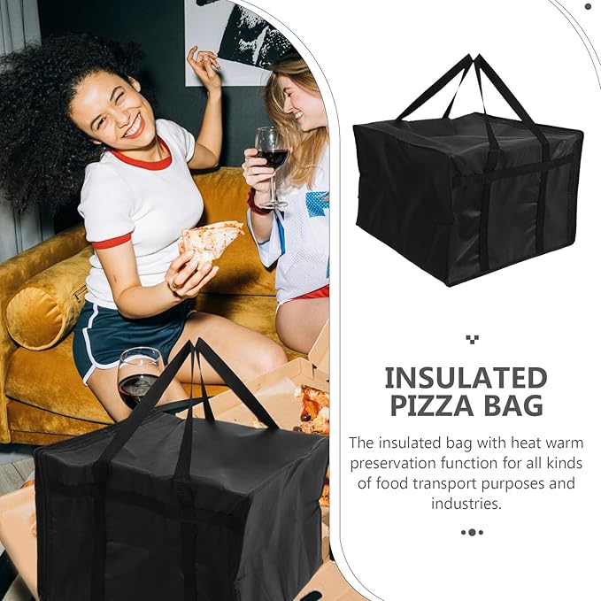 Large Capacity Insulated Pizza Bag with Double Zippers Lightweight Thermal Food Cooler for Hot and Cold Foods Portable Grocery Insulated Carry Bag