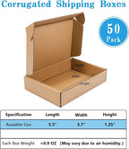 50 Pack Small Shipping Boxes,Brown Corrugated Cardboard Boxes,Internal size:5.5x3.7x1.25inches,Recyclable Corrugated Mailer Boxes for Small Bussiness Packing and Mailing