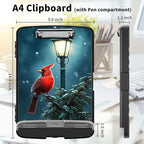 Clipboard with Storage High Capacity Plastic Nursing Clipboards with Pen Holder File Folder Storage Box Clipboard with Heavy Duty Clips for Teacher,Doctor,Offices-Northern Cardinal Bird
