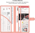 Car Registration and Insurance Holder, Leather Magnetic Shut Vehicle Glove Box Organizer for Document, Card, Driver License, Pink