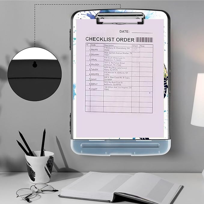Heavy Duty Plastic Clipboard with Storage & Pen Holder, Low Profile Clip - Blue Turtle