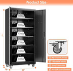 Aobabo 71" H×34" W×18" D Garage Storage Cabinet with Wheels, Metal Locking Storage Cabinet with 4 Hooks and 5 Steel Shelves for Garage, Home Office, School, Assembly Required, Black