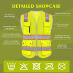 High Visibility Safety Vest - Reflective Breathable Mesh with 9 Pockets, Front Zipper for Men & Women - Meets ANSI/ISEA Standards