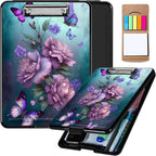 Clipboard with Storage,Plastic Storage Clipboard with Low Profile Clip, Heavy Duty Nursing Clipboards Foldable,Coaches Clipboard Case for Work, Teacher,Office School Supplies,Pink Butterfly Flower