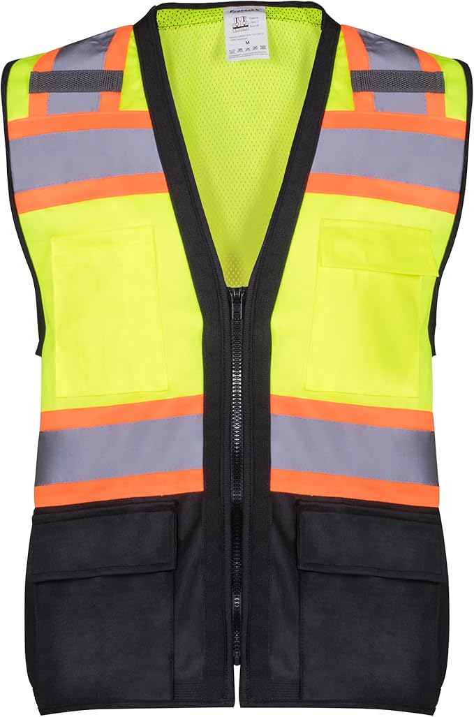 ProtectX 6 Pockets High Visibility Safety Vest for Men Women Class 2 Reflective Hi Vis Work Construction Vest