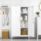 White Metal Locker Cabinet, 47" H Home Office Storage Lockers, Vertical Steel Storage Cabinet with Locking Door and 3 Adjustable Shelves, Garage Tool File Cabinets for Home Office,Garage,Bathroom.