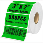 3" x 2" Thermal Labels Stickers Green, Thermal Printer Shipping Stickers, Multipurpose Inventory Self-Adhesive Direct Thermal Label for Small Business (500 Labels/Roll)