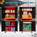 73" Metal Cabinet-Black & Red Heavy Duty Rolling Storage Cabinet Steel Tool Cabinets with Wheels, Shelves, Lockable Doors and Drawers- for Garage, Warehouse Home Office- Assembly Required