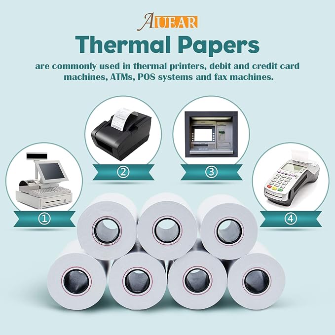 AUEAR, Thermal Cash Register POS Paper Rolls, 2 1/4" x 50' - BPA Free (50 Pack)