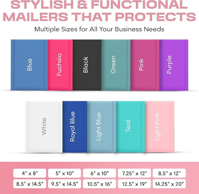 Light Pink Poly Bubble Mailers 7.25x12 inch #1 | Self Seal Padded Envelopes | Cushioned Bubble Mailer | Usable Size 7.25x11 | WaterProof | Lightweight mailing Shipping Bags | 200 Pack Bulk