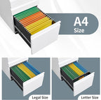 3 Drawer File Cabinet with Lock, File Cabinets for Home Office,Under Desk Cabinet, Locking File Cabinet for A4/Letter/Legal, Fully Assembled Expect Casters, Matte White