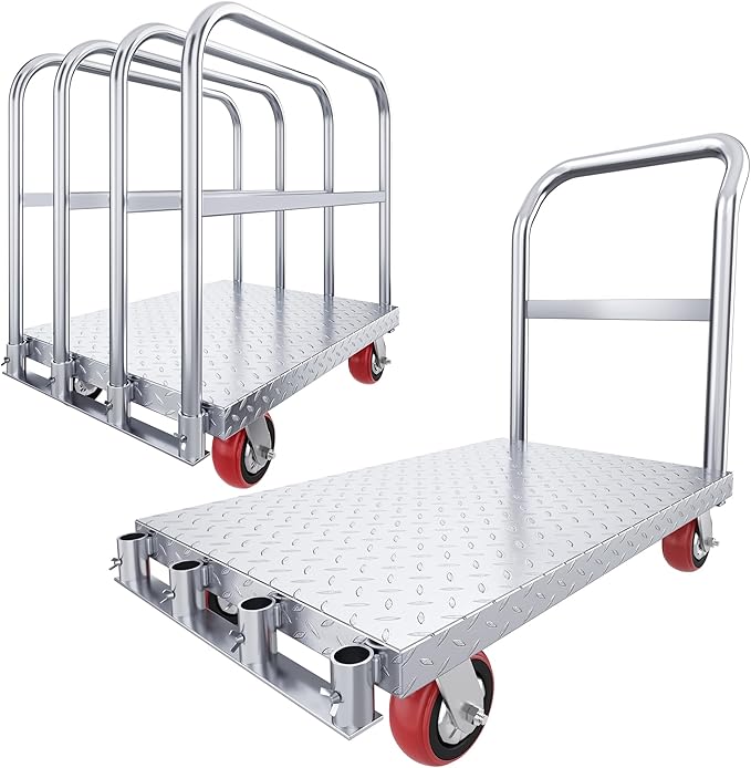 YITAHOME 2-in-1 Steel Panel Truck Cart 2200 LBS, Heavy Duty Platform Truck Carts with 4 Side Handrails, Flatbed Lumber Cart Drywall Carts with 4 Rubber Swivel Casters for Loading and Storage