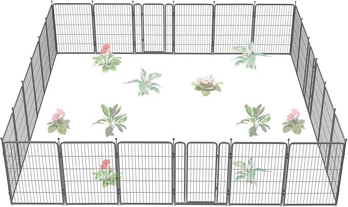 FXW Garden Fence Outdoor for The Yard – 40in(H) x 54.7ft(L) Heavy Duty Metal Animal Barrier for Dog and Rabbit, Decorative Dog Fence, 24 Panels, Silver