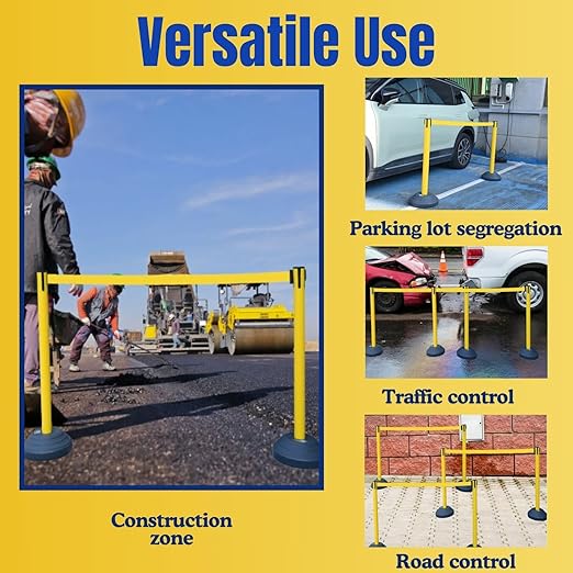 6 Pack 42Inch Crowd Control Stanchions with 10ft Yellow Retractable Belt Crowd Control Barriers 13 Inch Water-Filled Base Retractable Stanchions for Traffic Control (Yellow)