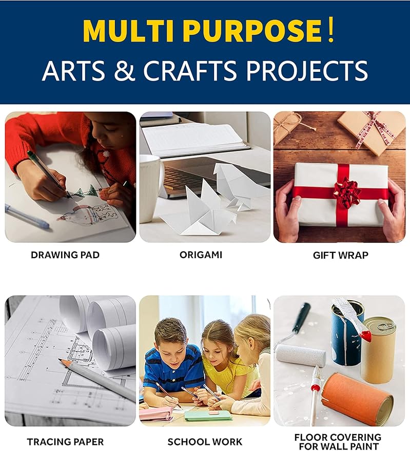 Kraft Paper Roll 24" x 98ft, White Craft Paper 80GMS for Gift Package/Bouquet Flower Wrapping/Kids Arts Drawing/Bulletin Board/DIY/Box Moving Filler/Shipping Supplies/Table Cover, Unwaxed & Uncoated