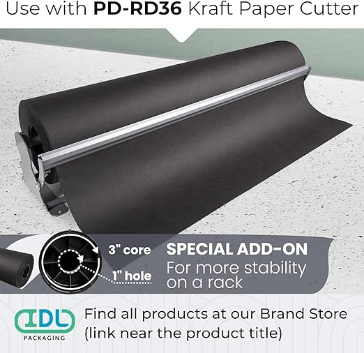 Black Kraft Paper Roll 36" x 8640" (720 feet) - Quality USA-Made Large Paper Roll 50lb Thickness for Packing, Moving, Shipping & Crafts/Art - 100% Recyclable Natural Wrapping Material by IDL Packaging
