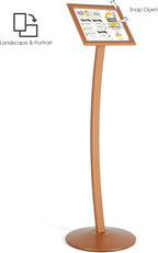 M&T Displays Curved Menu Board, 8.5x11 Pedestal Sign Holder Copper Floor Standing Aluminum Front Loading Easy Open Poster Message Advertisement Holder For Restaurant Cafe Hotel