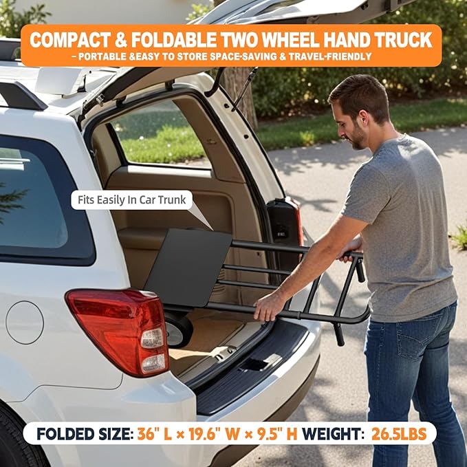 Folding Hand Truck Heavy Duty, 600 LB - 800 LB Moving Dolly Cart, Compact Foldable Alloy Steel Design, Adjustable 47.5"/51.5", 8" Solid Rubber Wheels, Ideal for Warehouse, Home, Office, Small Business