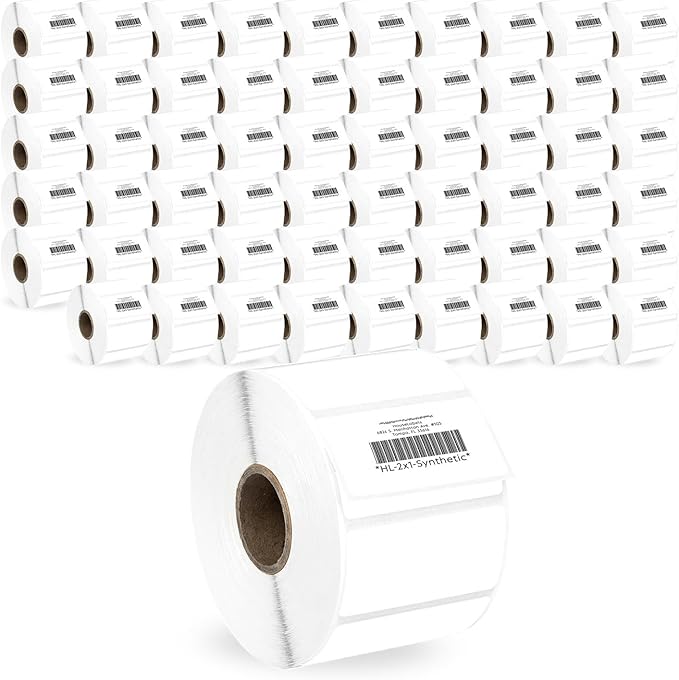 HOUSELABELS 2" x 1" Barcode Labels in Polypropylene Compatible with Zebra and Rollo Printers, 60 Rolls / 1,300 Labels per Roll