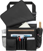 Car Front Seat Organizer for Paperwork File Laptop Mobile Office, Multi Compartment Storage Bag with Cup holder and Adjustable Strap for Car Work Truck Van