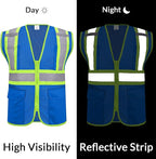 Custom Safety Vest with Logo Pockets High Visibility Reflective Vests Construction Security Workwear