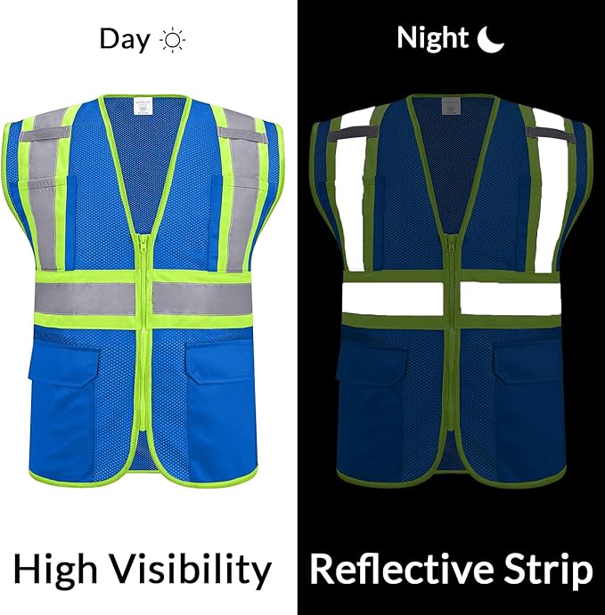 Custom Safety Vest with Logo Pockets High Visibility Reflective Vests Construction Security Workwear