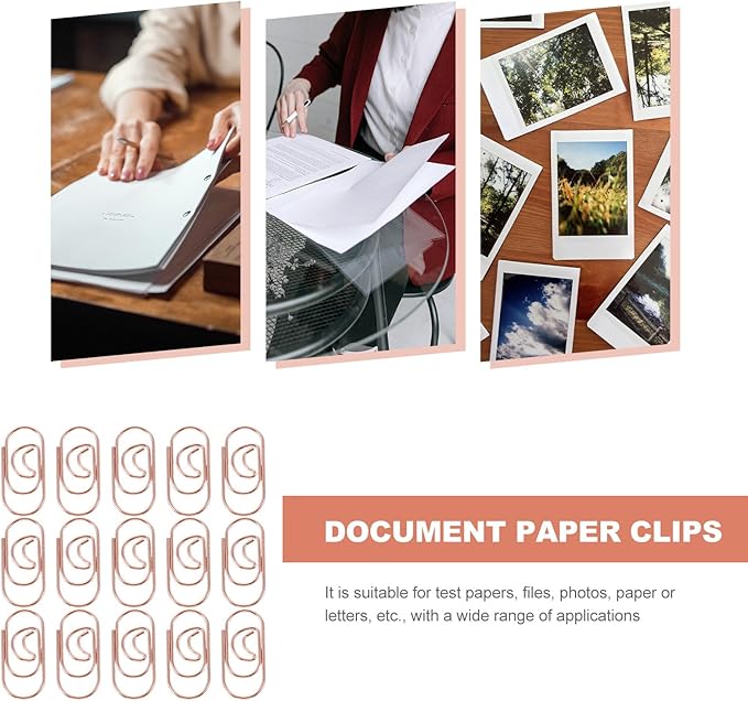 COHEALI 100Pcs Small Crescent Shaped Paper Clips Metal Decorative Clips Rose Gold Multi-Use Office Document Fasteners for Bills and School Supplies