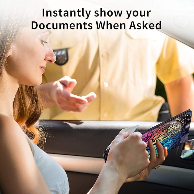 Car Registration and Insurance Holder, Leather Car Glove Box Organizer, Cool Car Accessories for ID, Driver's License Cards & Essential Document,business cards,Men&Womentree with a moon