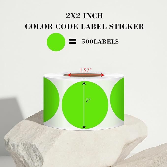 2 Inch Light Green Circle Stickers 500 Pcs,Permanent Color Coding Dots for Office,Home Organization, File Classification,Multipurpose Labels