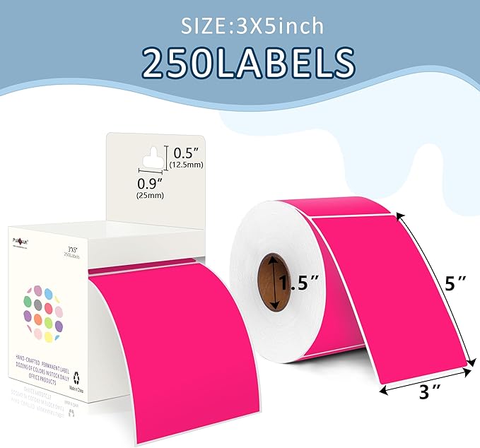 PARLAIM 3 X 5 Inch 4Rolls/1000 Per Roll Rectangle Inventory Color Coding Labels,Roll Square Label Stickers for Home(Fluorescent Pink)