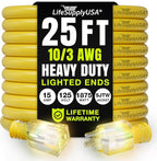 25ft Outdoor/Indoor Extension Cord 10/3 Gauge Ultra Heavy Duty 3 Prong SJTW, Waterproof, Flexible Cold-Resistant Long Power Cord,15A 125V 1875W, Yellow by LifeSupplyUSA