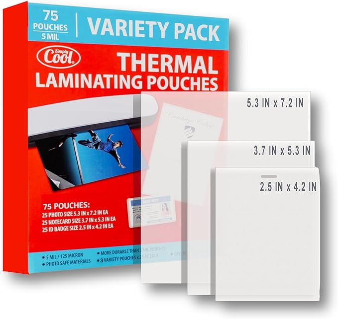 5MIL Thermal Laminating Sheets (75 Count) Photo, Notecard, I.D. Badge Sizes, Dry-Erase Friendly Laminating Pouches, Compatible with Laminators, Crystal Clear Laminated Finish