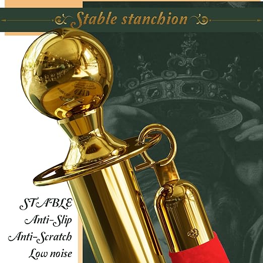 8PCS Gold Stanchions Posts with 4PCS 5 ft Red Velvet Rope, Red Velvet Rope Stanchion Set Crowd Control Barriers, Stanchions and Velvet Ropes Red Carpet Poles for Party Supplies
