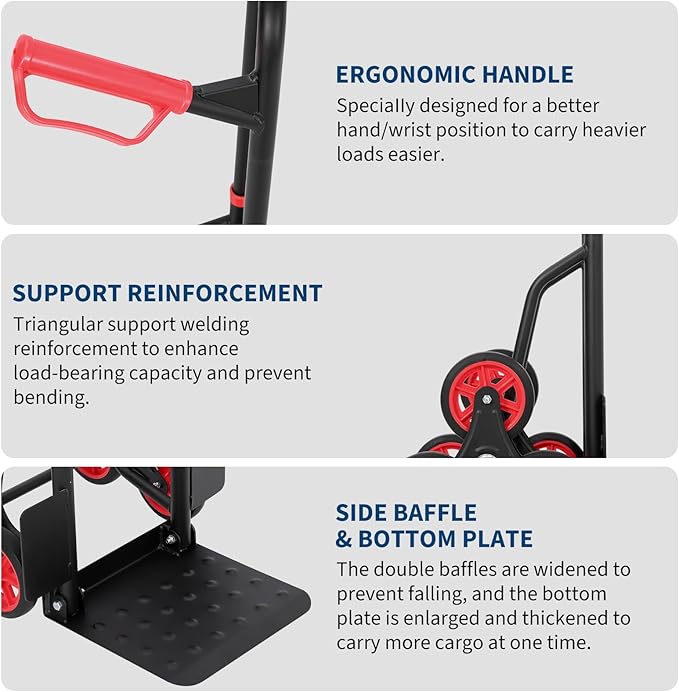 3 in 1 Industrial Convertible Stair Climbing Cart,1000 LBS Capacity Folding Hand Truck Dolly Cart with Telescoping Handle and 2 Elastic Rope for Transport & Moving in Warehouse, Home, Supermarket