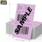 Purple Thermal Labels 3 × 5 Inch Vinyl Self-Adhesive Fanfold Direct Shipping Stickers Waterproof Perforated Printer Decal for Office Warehouse Barcode 300 PCS