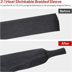 2 to 1 Ratio 1/2" - 18 feet Heat Shrink Fabric Braided Cable Sleeves Cord Management Protection for Automotive Cable/Wire/Irregular Shape Hose