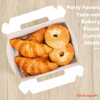 UnicoPak 20 Pack 10x7x7.5 Extra Large Gable Boxes, White Gift Boxes with Handle Lunch Boxes To Go for Birthday Wedding Party Favors Picnic Welcome