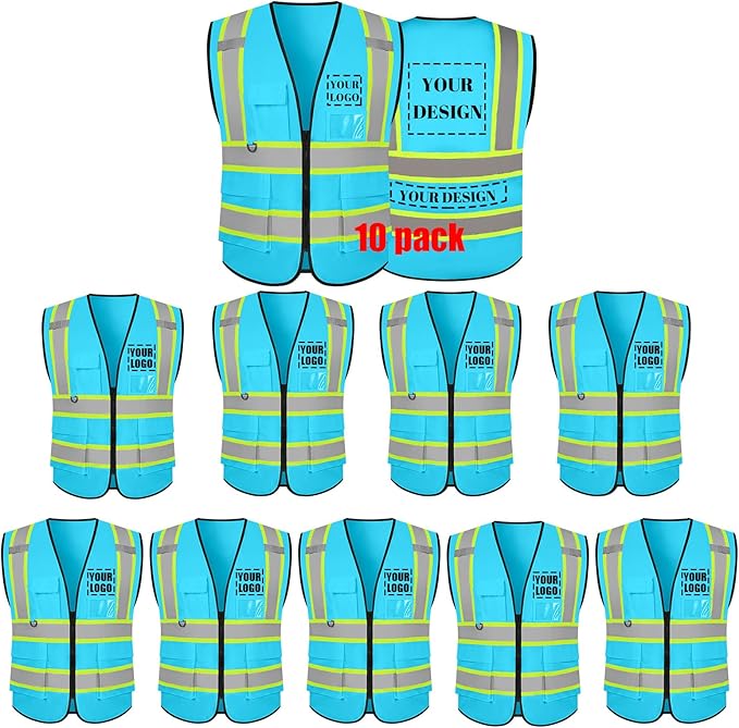 Safety Vest Reflective High Visibility with 5 Pockets ＆Zipper Class 2 Adult Unisex Construction Security Workwear