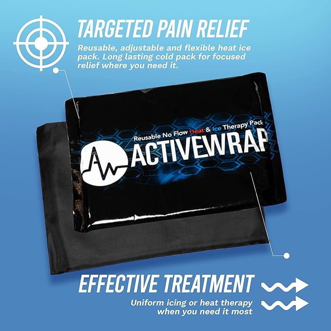 Activewrap Reusable Ice Packs for Injuries - Hot and Cold Gel Compress for Injury Recovery and Pain Relief, Soft, Flexible, Leakproof Pad for Back, Knee, Hip, & Shoulder - Medium (6 x 9 inches)