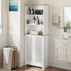 Bathroom Storage Cabinet - 46.7" Freestanding Tall Cabinet with Slatted Doors and Open Shelves, Adjustable Shelves, White Bathroom Organizer for Small Spaces, Bathroom Linen Tower with Closed Storage