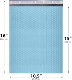 Light Blue 10.5x16 Inch Large Poly Bubble Mailers #5 | Padded Envelopes with Self Seal | Air Lined Cushioned Bubble Mailer | Usable Size 10.5x15 | 200 Pack Bulk | Lightweight shipping Bags