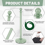 Ferraycle 4 Pcs Stainless Steel Stanchions Post Queue 38 Inch, 5 ft Velvet Rope Carpet Ropes and Pole, Control Barriers for Wedding Birthday Party Decoration Sand Injection Hollow Base Set (Green)