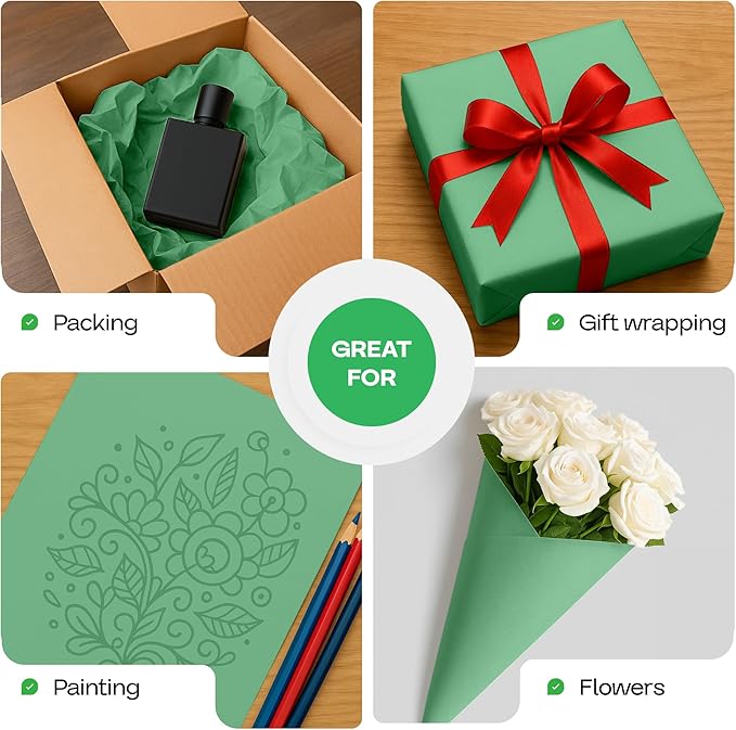 Christmas Green Kraft Paper Roll 48" x 1200" (100 ft) with Cutter - USA-Made Gift Wrapping Paper for Packing, Moving, Shipping & Crafts/Arts - 100% Recyclable Natural Craft Material by IDL Packaging
