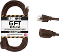 Iron Forge Cable Outdoor Brown Extension Cord 6 ft - 16 Gauge 13 Amp Heavy Duty Brown Outdoor Extension Cords 3 Prong - 16/3 SJTW - Great for Outdoor