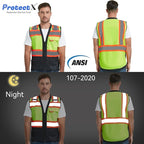ProtectX 6 Pockets High Visibility Safety Vest for Men Women Class 2 Reflective Hi Vis Work Construction Vest